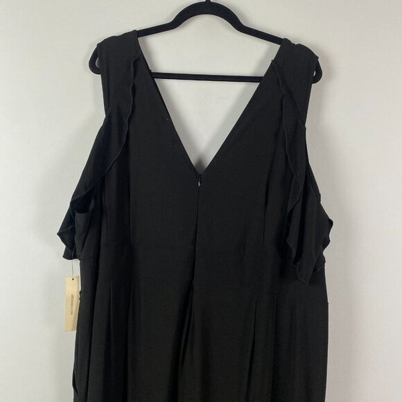 Kiyonna Black Cold Shoulder Jumpsuit Size 4X V Neck Wide Leg Stretch - Picture 7 of 12